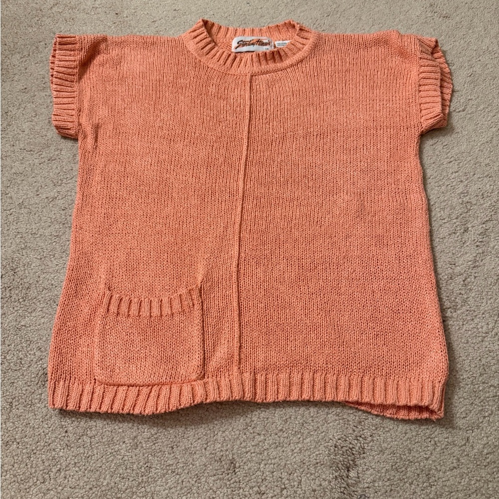 Vintage Coral Silk Blend Short-Sleeve Sweater